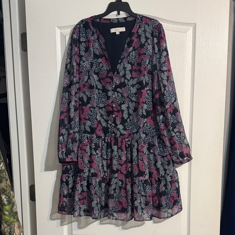 LOFT Floral Tunic - Pink and Gray
